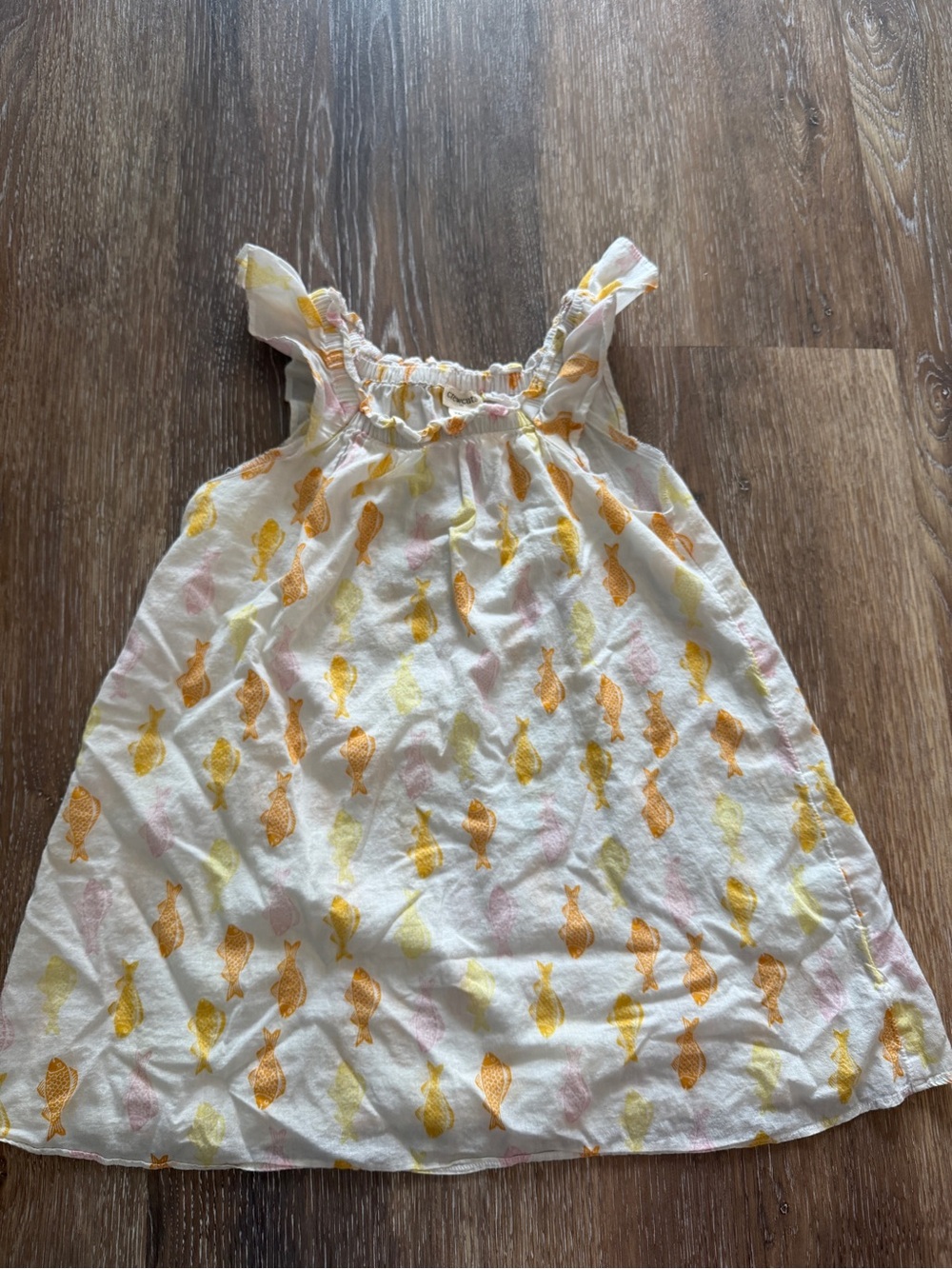 Crewcuts White Sundress with Yellow and Pink Fish Print